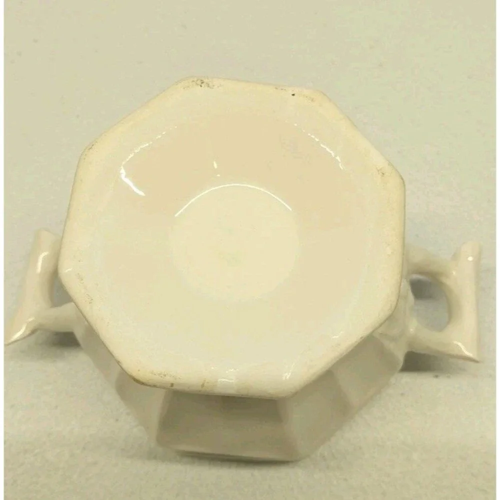 Vintage Ivory Ceramic Covered Sugar Bowl Grape Pedestal w/ Original Metal Spoon